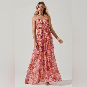 PALACE FLORAL CUTOUT RUFFLE MAXI DRESS